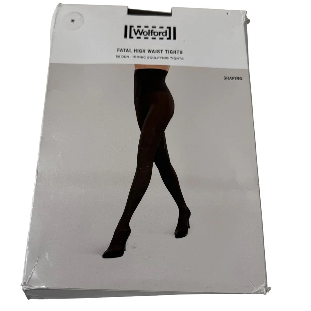 Wolford Fatal High Waist Tights Womens Medium Umber Brown 50 Den Sculpting New